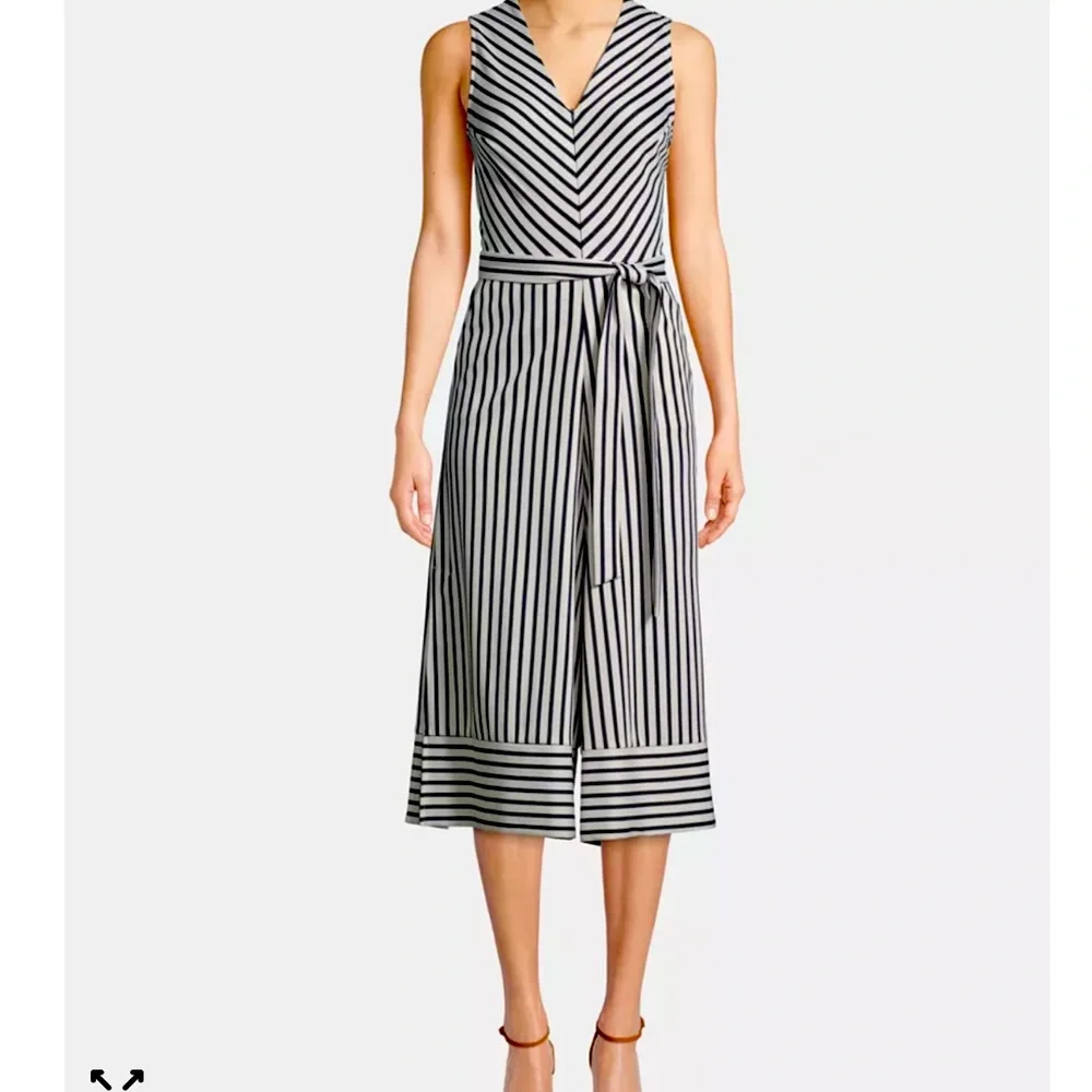 ECI NY blue and white striped V-neck, sleeveless, WIDE LEG nautical jumpsuit XS